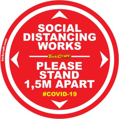 Covid 19 – 300mm Round Social Distancing Graphic – Tork Craft Double Red 1.5 Mtr Apart Covid 19 – 300mm Round Social Distancing Graphic – Tork Craft Double Red 1.5 Mtr Apart