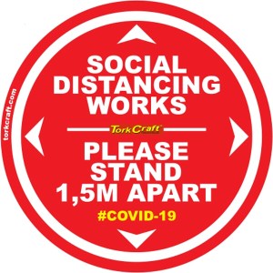 Covid 19 – 300mm Round Social Distancing Graphic – Tork Craft Double Red 1.5 Mtr Apart Covid 19 – 300mm Round Social Distancing Graphic – Tork Craft Double Red 1.5 Mtr Apart