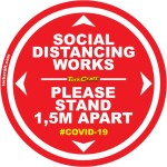 Covid 19 – 400mm Round Social Distancing Graphic – Tork Craft Double Red 1.5 Mtr Apart Please Covid 19 – 400mm Round Social Distancing Graphic – Tork Craft Double Red 1.5 Mtr Apart Please