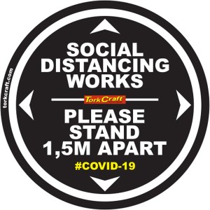 Covid 19 – 300mm Round Social Distancing Graphic – Tork Craft Double Black 1.5 Mtr Apart Covid 19 – 300mm Round Social Distancing Graphic – Tork Craft Double Black 1.5 Mtr Apart