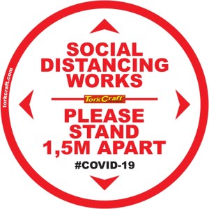 Covid 19 – 300mm Round Social Distancing Graphic – Tork Craft Double White 1.5 Mtr Apart Covid 19 – 300mm Round Social Distancing Graphic – Tork Craft Double White 1.5 Mtr Apart