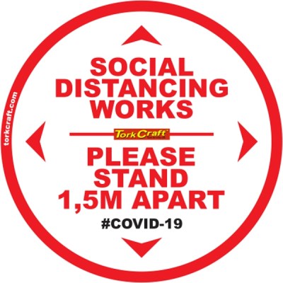 Covid 19 – 300mm Round Social Distancing Graphic – Tork Craft Double White 1.5 Mtr Apart Covid 19 – 300mm Round Social Distancing Graphic – Tork Craft Double White 1.5 Mtr Apart