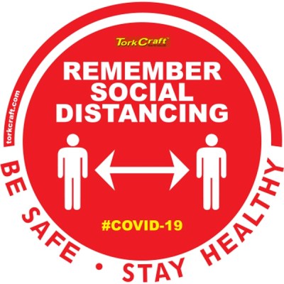 Covid 19 – 300mm Round Social Distancing Graphic – Tork Craft Remeber Red Covid 19 – 300mm Round Social Distancing Graphic – Tork Craft Remeber Red