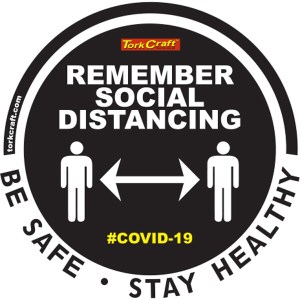 Covid 19 – 400mm Round Social Distancing Graphic – Tork Craft Remeber Black Please Covid 19 – 400mm Round Social Distancing Graphic – Tork Craft Remeber Black Please