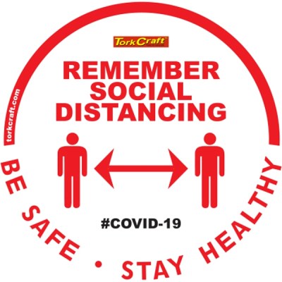 Covid 19 – 400mm Round Social Distancing Graphic – Tork Craft Remeber White Please Covid 19 – 400mm Round Social Distancing Graphic – Tork Craft Remeber White Please