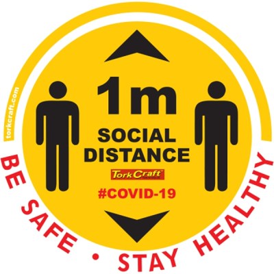 Covid 19 – 400mm Round Social Distancing Graphic – Tork Craft Double Arrow Filled Social Yellow Please Covid 19 – 400mm Round Social Distancing Graphic – Tork Craft Double Arrow Filled Social Yellow Please