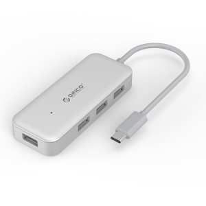 Orico 4 Port USB-C to 4xUSB3.0 Hub – Silver Orico 4 Port USB-C to 4xUSB3.0 Hub – Silver