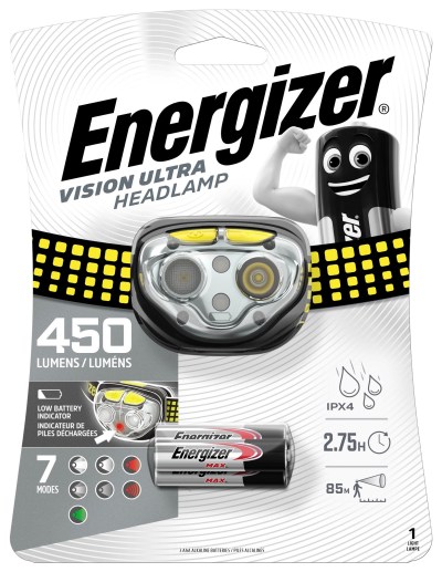 Energizer Vision Ultra Headlight 450 lumens includes 3x AAA Energizer Vision Ultra Headlight 450 lumens includes 3x AAA