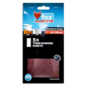 FOX Sanding Sheet 1/3 Hook & Loop 120G (5) FOX Sanding Sheet 1/3 Hook & Loop 120G (5)