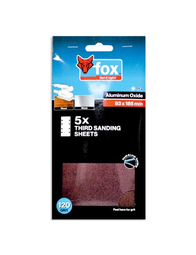 FOX Sanding Sheet 1/3 Hook & Loop 120G (5) FOX Sanding Sheet 1/3 Hook & Loop 120G (5)