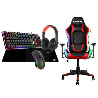Raidmax ARGB Gaming Chair 5in1 Bundle Keyboard, Mouse, Headset & MousePad Raidmax ARGB Gaming Chair 5in1 Bundle Keyboard, Mouse, Headset & MousePad