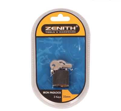 Bulk Pack x 4 Padlock Zenith Iron 25mm Carded Bulk Pack x 4 Padlock Zenith Iron 25mm Carded
