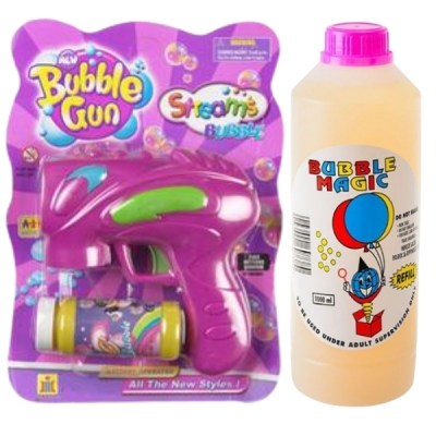 Purple Bubble Blowing Gun & Bubble Liquid Refill Container (1 Liter) Combo Purple Bubble Blowing Gun & Bubble Liquid Refill Container (1 Liter) Combo