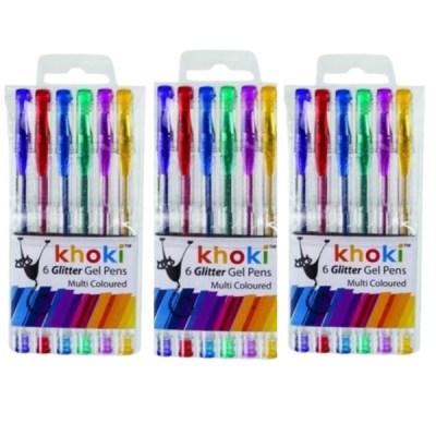 Khoki – Bulk Pack Of 3 Novelty Gel Glitter Pens -Assorted Colours (18Pcs) Khoki – Bulk Pack Of 3 Novelty Gel Glitter Pens -Assorted Colours (18Pcs)