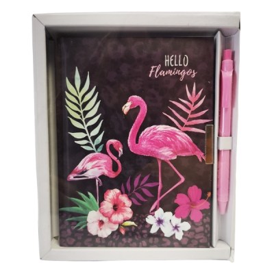 Notebook / Diary with Lock and Pen (13.5cm x 18cm) – Flamingo Notebook / Diary with Lock and Pen (13.5cm x 18cm) – Flamingo