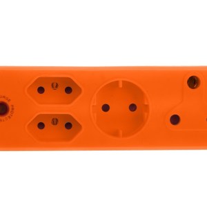 Electricmate 1 x 16amp + 2 x 3 Pin Euro + 1 x Schuko Adaptor Loose Orange Electricmate 1 x 16amp + 2 x 3 Pin Euro + 1 x Schuko Adaptor Loose Orange