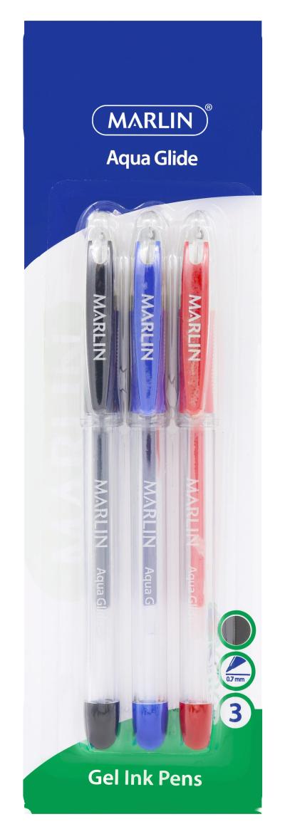 Marlin Gel Glide gel ink pens 3’s assorted 0.7mm Marlin Gel Glide gel ink pens 3’s assorted 0.7mm