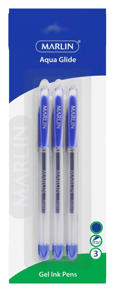 Marlin Gel Glide gel ink pens 3’s Blue 0.7mm Marlin Gel Glide gel ink pens 3’s Blue 0.7mm