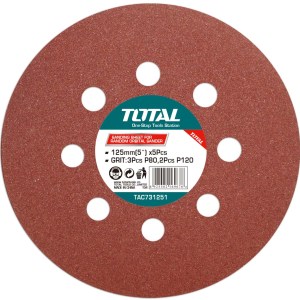 Total Tools 125mm Random Orbit Sander Sheet (3Pcs P80, 2Pcs P120) (5 Sets) Total Tools 125mm Random Orbit Sander Sheet (3Pcs P80, 2Pcs P120) (5 Sets)