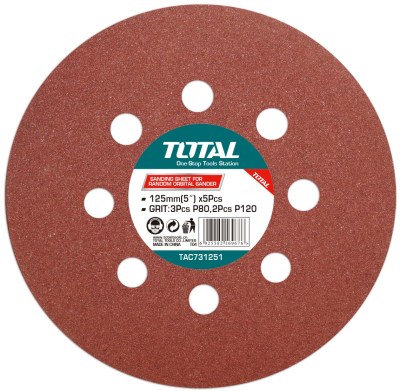 Total Tools 125mm Random Orbit Sander Sheet (3Pcs P80, 2Pcs P120) (5 Sets) Total Tools 125mm Random Orbit Sander Sheet (3Pcs P80, 2Pcs P120) (5 Sets)