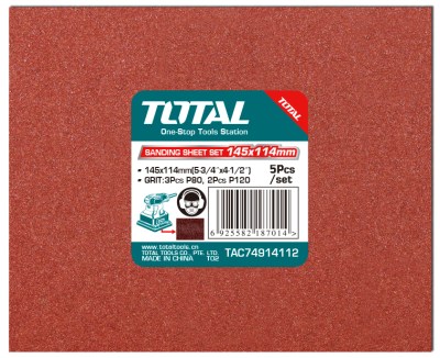 Total Tools Sanding Sheet 145X114mm 5Pcs Set (3Pcs P80, 2Pcs P120) (9 Sets) Total Tools Sanding Sheet 145X114mm 5Pcs Set (3Pcs P80, 2Pcs P120) (9 Sets)