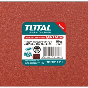 Total Tools Sanding Sheet 145X114mm 5Pcs Set (3Pcs P80, 2Pcs P120) (9 Sets) Total Tools Sanding Sheet 145X114mm 5Pcs Set (3Pcs P80, 2Pcs P120) (9 Sets)