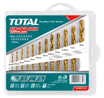 Total Tools HSS Twist Drill Bits Set 12Pcs Total Tools HSS Twist Drill Bits Set 12Pcs