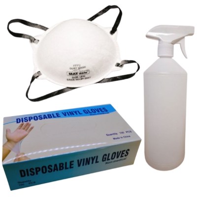 Masks, Trigger Spray Bottle and Disposable Vinyl Gloves – Combo Pack Masks, Trigger Spray Bottle and Disposable Vinyl Gloves – Combo Pack