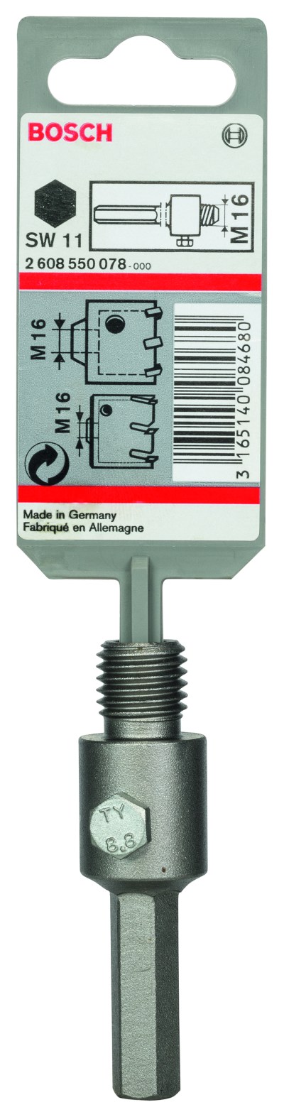 Hex Shank for Core Cutters, M16, 11mm, 80mm Hex Shank for Core Cutters, M16, 11mm, 80mm