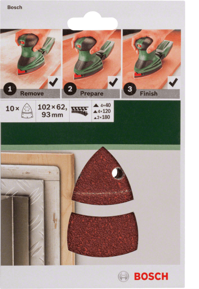 For multi-sanders 102 x 62/93 mm 40 180 10 Piece For multi-sanders 102 x 62/93 mm 40 180 10 Piece