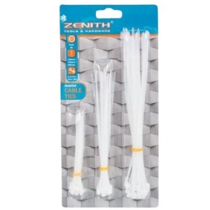 Zenith – Assorted Cable Ties, 60 Pieces Sizes: 100mm, 150mm & 200mm – White Zenith – Assorted Cable Ties, 60 Pieces Sizes: 100mm, 150mm & 200mm – White