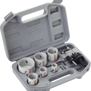 HSS bi-metal holesaw set, 20/25/32/38/51/64 mm, 2 adapt., 1 Allan key HSS bi-metal holesaw set, 20/25/32/38/51/64 mm, 2 adapt., 1 Allan key