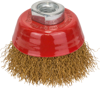 Wire cup brush, brass-coated 70 mm, 0,3 mm, M14, crimped wire Wire cup brush, brass-coated 70 mm, 0,3 mm, M14, crimped wire