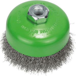 Wire cup brush, stainless 100 mm, 0,3 mm, M14, crimped wire Wire cup brush, stainless 100 mm, 0,3 mm, M14, crimped wire