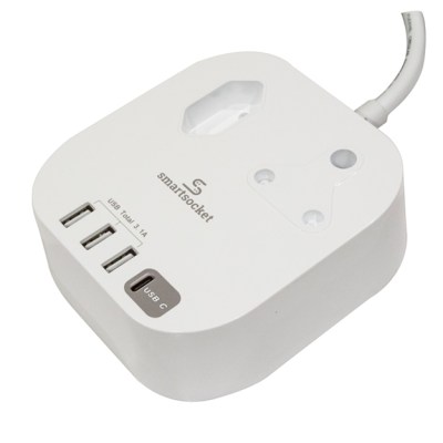 Smartsocket Compact USB Power Charging Hub With 3 Pin Socket – White Smartsocket Compact USB Power Charging Hub With 3 Pin Socket – White