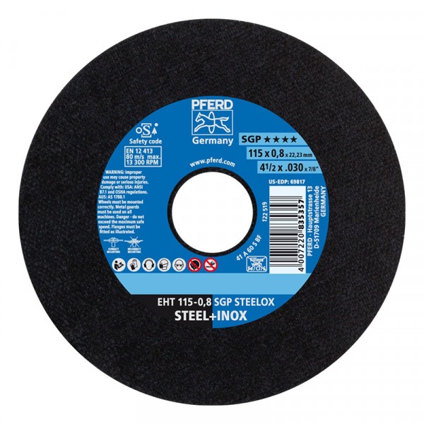 Bulk Pack 2 x Pferd Steel+Inox Cutting Disc – 115mm x 0.8mm x 22.2mm Bore Bulk Pack 2 x Pferd Steel+Inox Cutting Disc – 115mm x 0.8mm x 22.2mm Bore