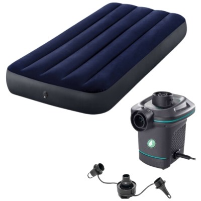 Intex – Airbed Dura-Beam Downy (Single) and Electric Air Pump With Nozzles Intex – Airbed Dura-Beam Downy (Single) and Electric Air Pump With Nozzles