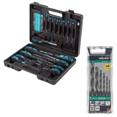 Bort – DIY Hand Tool Set (43 Piece) & Alpen Sprint Mast Drill Bits(6 Piece) Bort – DIY Hand Tool Set (43 Piece) & Alpen Sprint Mast Drill Bits(6 Piece)