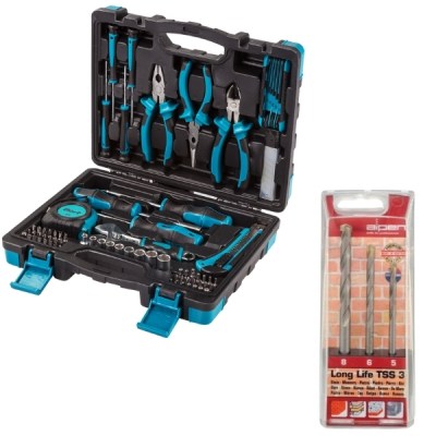 Bort – DIY Hand Tool Set (83 Piece) & Alpen Masonry Drill Bits (3 Piece) Bort – DIY Hand Tool Set (83 Piece) & Alpen Masonry Drill Bits (3 Piece)