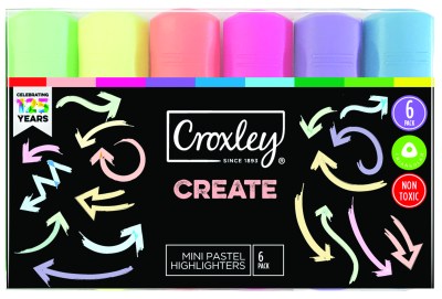 Croxley Mini Pastel Highlighters 6 Pack Croxley Mini Pastel Highlighters 6 Pack