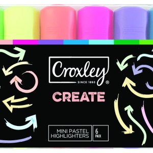 Croxley Mini Pastel Highlighters 6 Pack Croxley Mini Pastel Highlighters 6 Pack