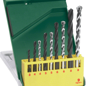 9 Piece Drill Set, HSS-R Metal Ø 3/4/5/6/7/8 – Masonary Ø 4/5/6/8 mm 9 Piece Drill Set, HSS-R Metal Ø 3/4/5/6/7/8 – Masonary Ø 4/5/6/8 mm