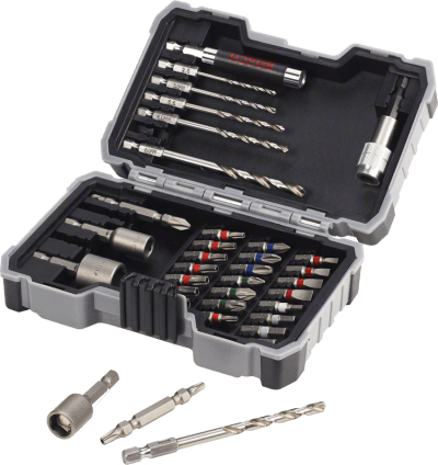 Bosch – Drill & Bit Set PH1,2,3, PZ1,2,3, SL3,4,5,6, H3,4,5,6, T10,15,20,20,25,27,30,40 Bosch – Drill & Bit Set PH1,2,3, PZ1,2,3, SL3,4,5,6, H3,4,5,6, T10,15,20,20,25,27,30,40