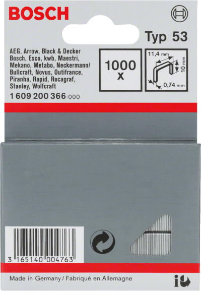 Staple, Type 53 11,4 X 0,74 X 10 mm, 1000 Piece Staple, Type 53 11,4 X 0,74 X 10 mm, 1000 Piece