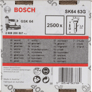 Nails For GSK64 63G 1,6 mm, 63 mm, Galvanised, 2500 Piece Nails For GSK64 63G 1,6 mm, 63 mm, Galvanised, 2500 Piece