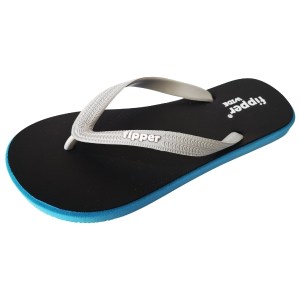 Fipper – Flip Flops / Slippers – Wide (Black, Blue with Light Grey Straps) – UK 8 Fipper – Flip Flops / Slippers – Wide (Black, Blue with Light Grey Straps) – UK 8