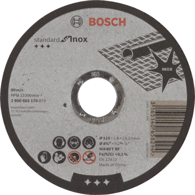 Straight Cutting Standard INOX WA 60 T BF, 115, 22,23, 1,6 Straight Cutting Standard INOX WA 60 T BF, 115, 22,23, 1,6