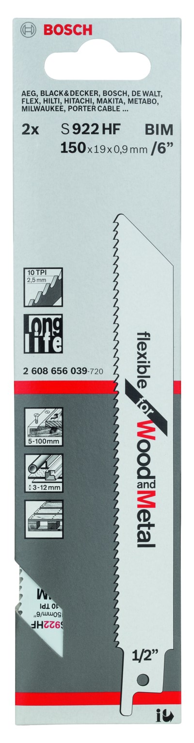 Reciprocating saw blade S 922 HF Flexible for Wood and Metal Reciprocating saw blade S 922 HF Flexible for Wood and Metal