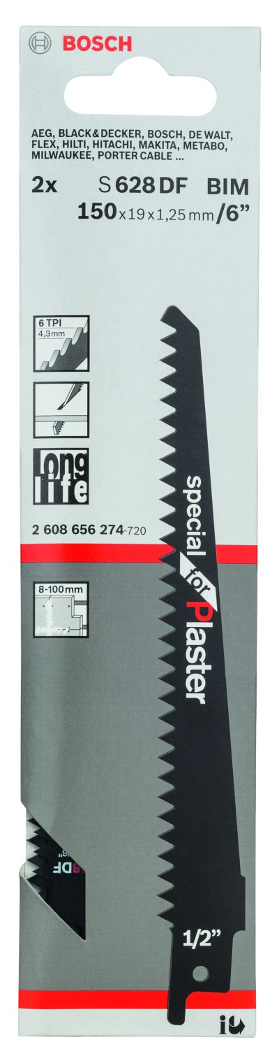 Reciprocating saw blade S 628 DF Special for Plaster Reciprocating saw blade S 628 DF Special for Plaster