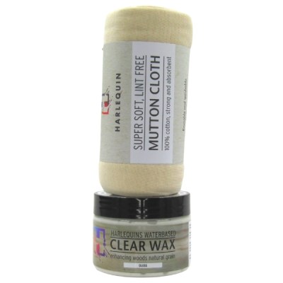 Harlequin- Waterbased Clear Wax (Gloss – 250ml) & Mutton Cloth 200g Harlequin- Waterbased Clear Wax (Gloss – 250ml) & Mutton Cloth 200g